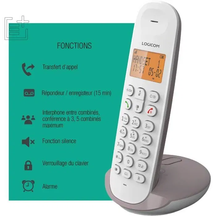 Logicom Teléfono Inalámbrico Fijo DECT ILOA 155T Taupe con Contestador Automático