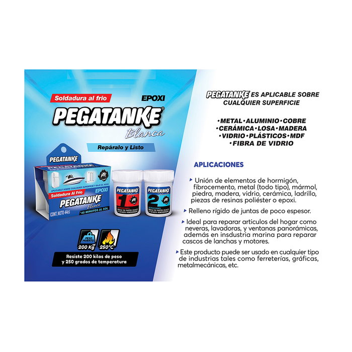 Pegatanke Pegamento Epoxico Bicomponente Blanco 44ml Alta Resistencia Pega Bajo el Agua 44g