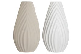 DKD Home Decor Set de 2 Jarrones de Gres Artesanal Beige y Blanco 24x24x40 cm