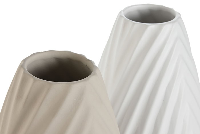 DKD Home Decor Set de 2 Jarrones de Gres Artesanal Beige y Blanco 24x24x40 cm