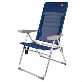 Aktive Silla de playa alta multiposición plegado Slim azul marino
