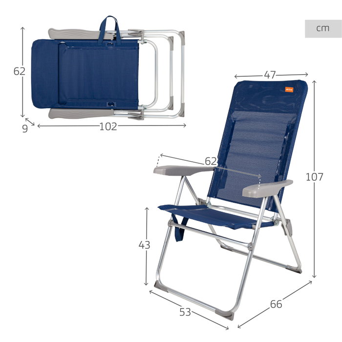 Aktive Silla de playa alta multiposición plegado Slim azul marino