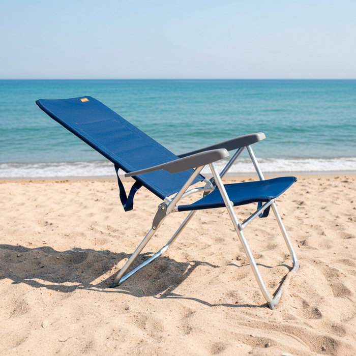 Aktive Silla de playa alta multiposición plegado Slim azul marino
