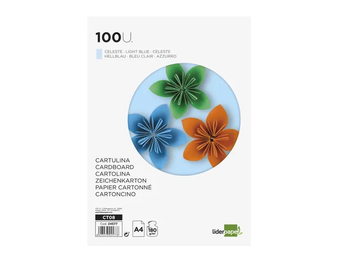 Liderpapel Cartulina A4 180g/m2 Celeste Paquete 100 Hojas