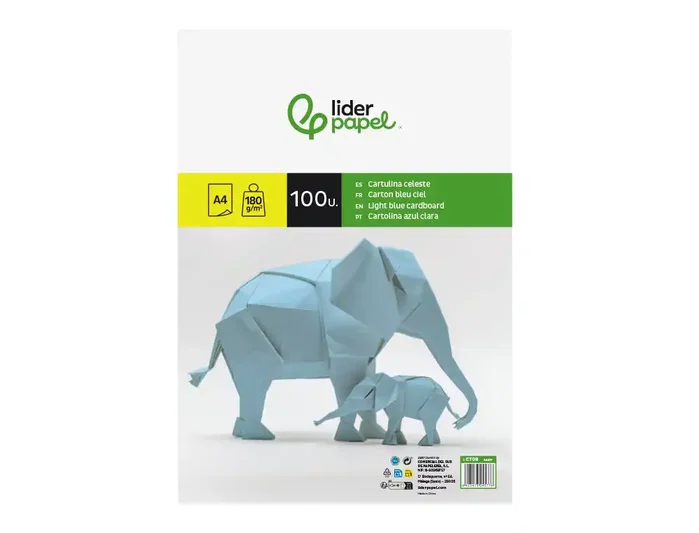 Liderpapel Cartulina A4 180g/m2 Celeste Paquete 100 Hojas