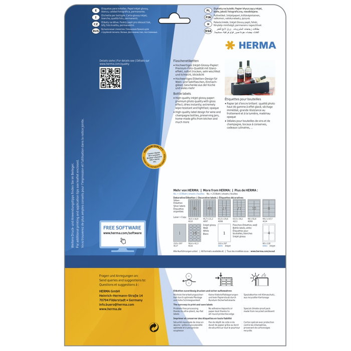 HERMA Etiquetas para Botellas Inkjet 90x120 mm, 40 unidades