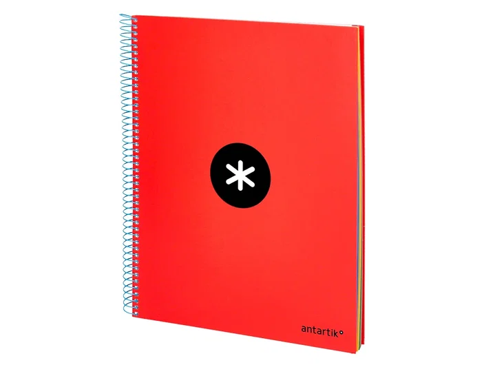 Antartik Cuaderno Espiral A4 Micro Forrado 120 Hojas 90gr Cuadro 5mm 5 Bandas Taladros Rojo