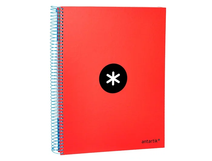 Antartik Cuaderno Espiral A4 Micro Forrado 120 Hojas 90gr Cuadro 5mm 5 Bandas Taladros Rojo