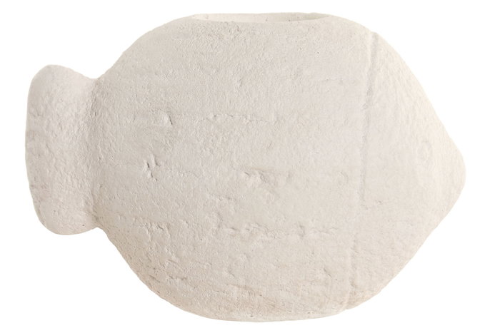 DKD Home Decor Hangzhou design 26b Portavela Mediterraneo Blanco Cemento 10 x 11 x 16 cm (4 Unidades) Simil Piedra con Detalle de Pez