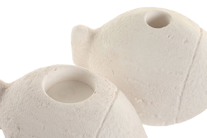 DKD Home Decor Hangzhou design 26b Portavela Mediterraneo Blanco Cemento 10 x 11 x 16 cm (4 Unidades) Simil Piedra con Detalle de Pez