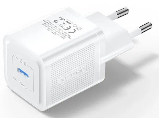 Vention FEPW0-EU Cargador de Pared GaN USB-C 20W Blanco - Carga Rápida PD 3.0, QC 3.0