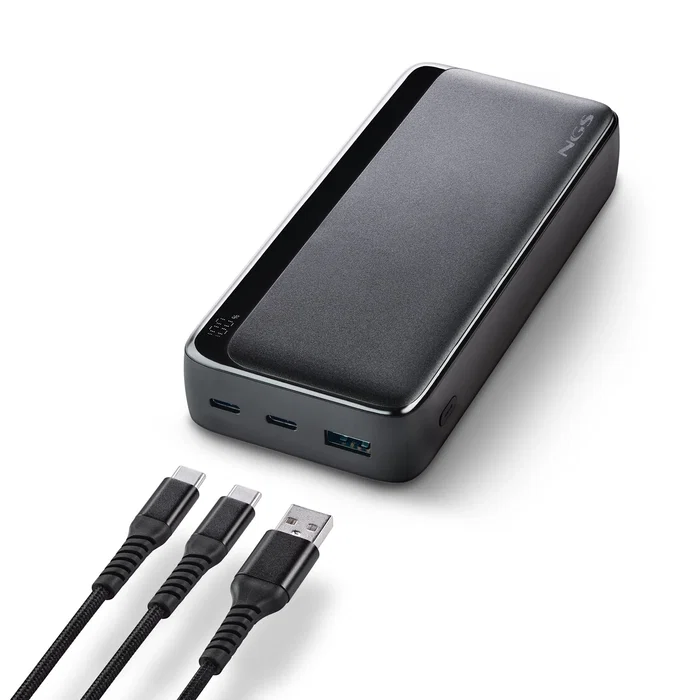 NGS QUIZ 20 Batería Externa 20000 mAh con Carga Rápida 22.5W Power Delivery, Pantalla LED, 2 Puertos USB-C, Color Negro