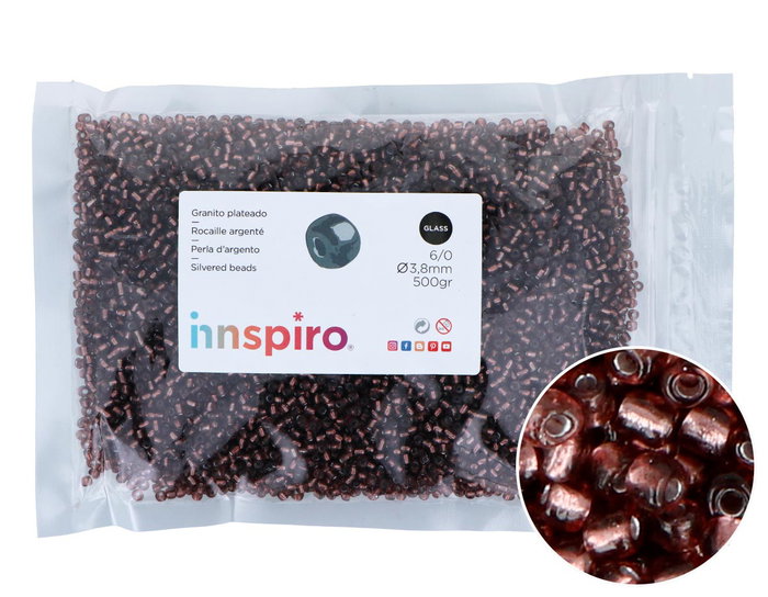 Innspiro Rocalla de Vidrio Redonda Plateado Violeta 3,8mm 500g Innspiro Rocalla de Vidrio Redonda Plateado Violeta 3,8mm 500g