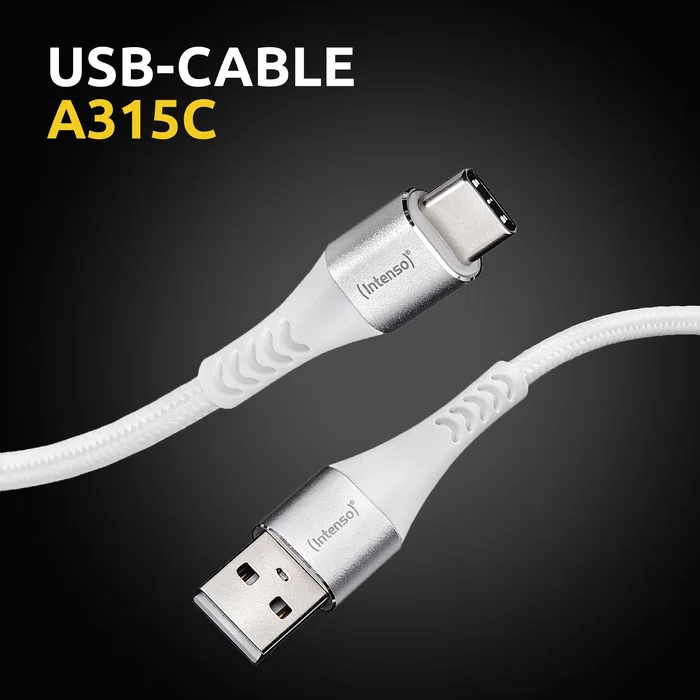 Intenso A315C / 7901102 Cable USB A a USB C 1.5m para Carga y Datos, Carga Rápida 60W, 480 Mbps, Nylon Trenzado, Blanco