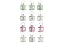 DKD Home Decor Farola Shabby Verde Blanco Hierro Cristal Set de 3 (4 Unidades) 7 x 10 x 7 cm