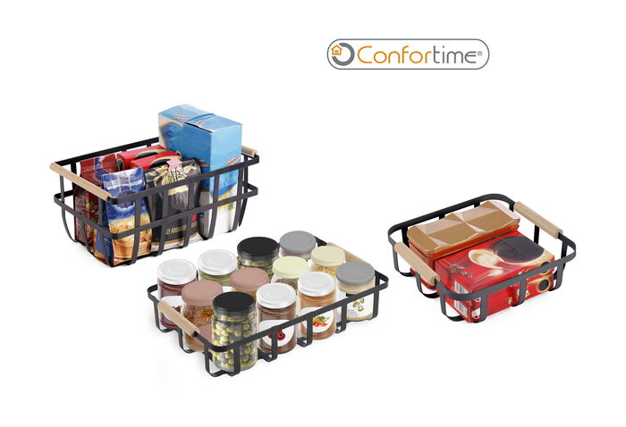Confortime Cesta de Organización Negra Madera 36 cm x 22 cm x 15.5 cm (6 Unidades)