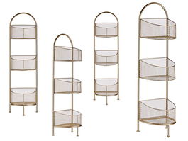 Giftdecor Estanteria Metalica Ovalada 3 Pisos Champagne Oro 21x97x28 cm (Set de 4)
