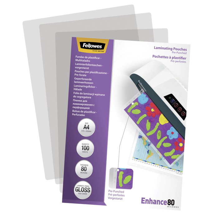 Fellowes Fundas de plastificar Enhance A4 80 micras pre-taladradas