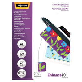 Fellowes Fundas de plastificar Enhance A4 80 micras con perforación