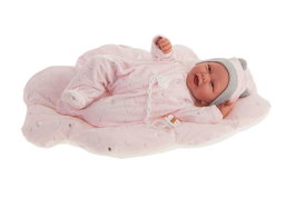 Antonio Juan Muñeca recién nacida Carla Nubes 40 cm, cuerpo blando de tela, con gorro y pijama, extremidades rotatorias
