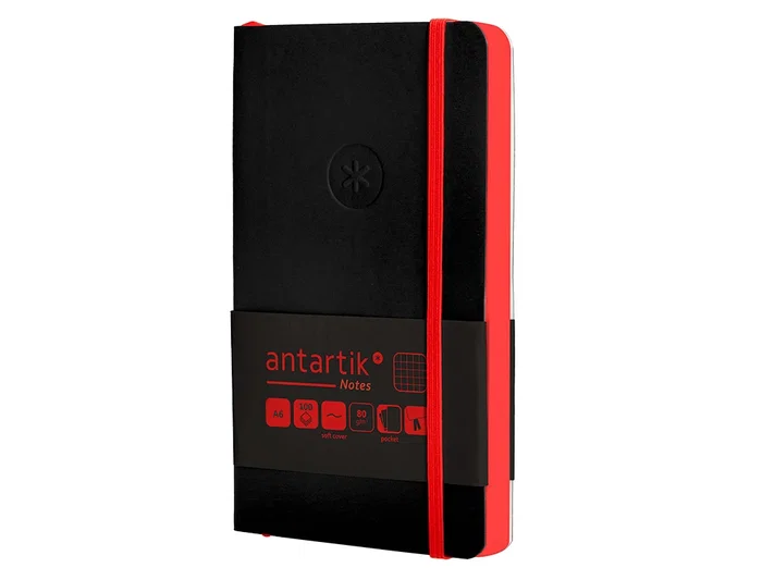 Antartik Cuaderno A6 Tapa Blanda Cuadriculado Negro y Rojo 100 Hojas 80gr FSC