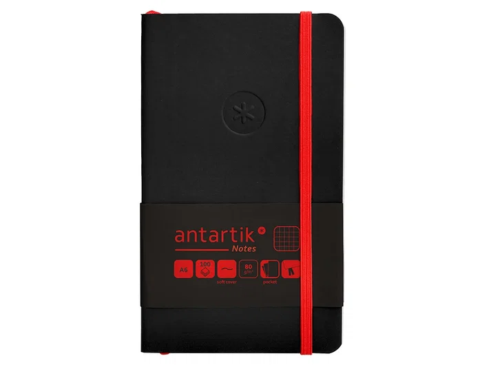 Antartik Cuaderno A6 Tapa Blanda Cuadriculado Negro y Rojo 100 Hojas 80gr FSC