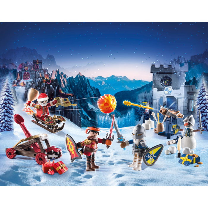 PLAYMOBIL Calendario de Adviento 71346 Novelmore Batalla Nieve con Príncipe Arwynn y Raiders de Burnham Bayron y Brody para niños +5 años