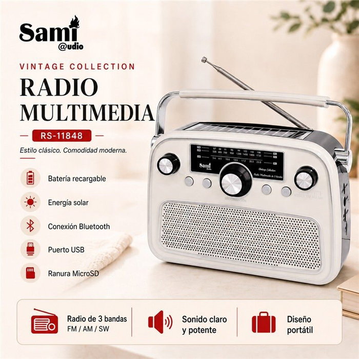 SAMI Radio multimedia de 3 bandas con alimentación AC/bat/solar crema