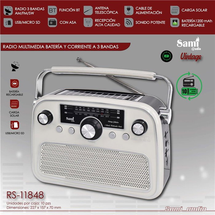 SAMI Radio multimedia de 3 bandas con alimentación AC/bat/solar crema