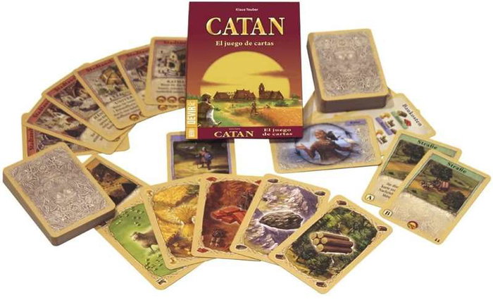 Devir Juego Catan Cartas Mini - Juego de estrategia y cartas en español para 4 jugadores, versión mini del prestigioso título