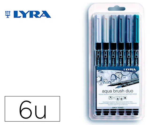 LYRA Aqua Brush Rotuladores Tonos Grises Estuche de 6