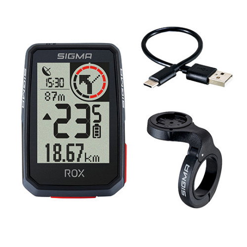 Sigma Sport ROX 2.0 BLACK TOP MOUNT SET Ciclocomputador GPS para Principiantes con 14 Funciones, Compatible ANT+/BLE, Navegación Komoot - Ref. 01052