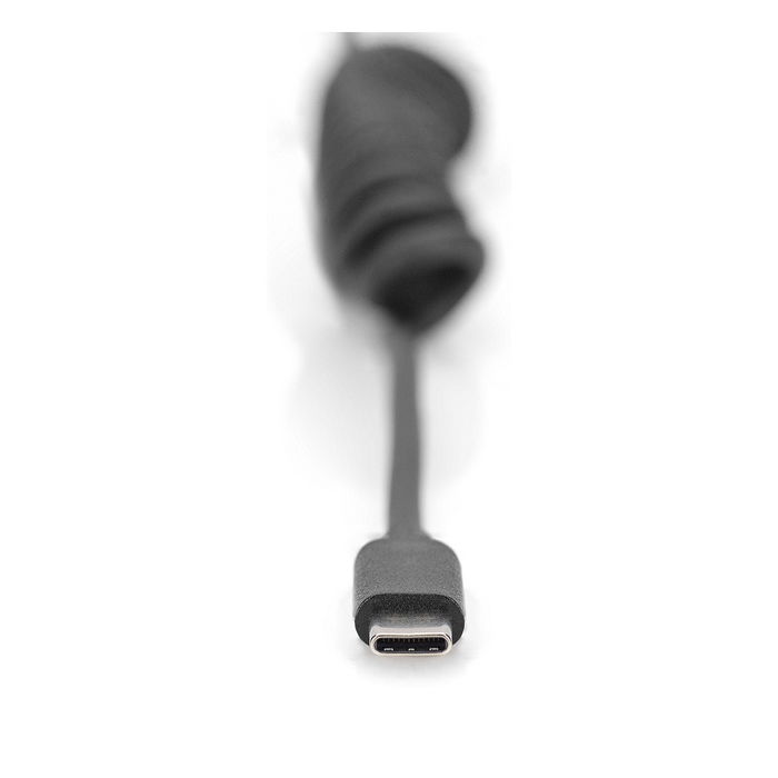 Digitus Cable USB-C a USB-C en Espiral 1m Negro - USB 2.0, 480 Mbps, 60W PD, para Carga y Datos