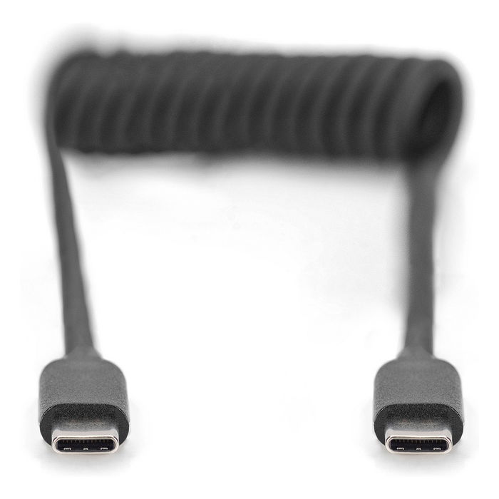 Digitus Cable USB-C a USB-C en Espiral 1m Negro - USB 2.0, 480 Mbps, 60W PD, para Carga y Datos