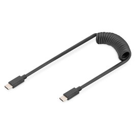 Digitus Cable USB-C a USB-C en Espiral 1m Negro - USB 2.0, 480 Mbps, 60W PD, para Carga y Datos
