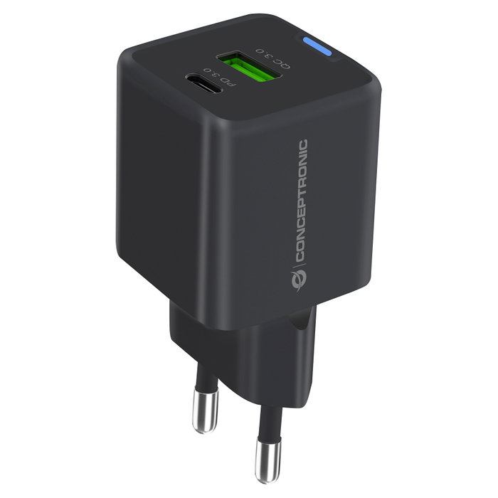 Conceptronic ALTHEA16B Cargador GaN de 33W con 2 puertos y cable 3-en-1 Conceptronic ALTHEA16B Cargador GaN de 33W con 2 puertos y cable 3-en-1