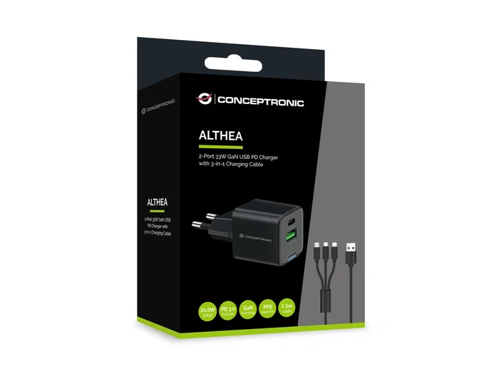 Conceptronic cargador 2port 33w,1xusb-c,1xusb-a +3-in-1 sw