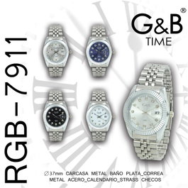 G&B TIME Reloj de metal redondo con fecha para mujer