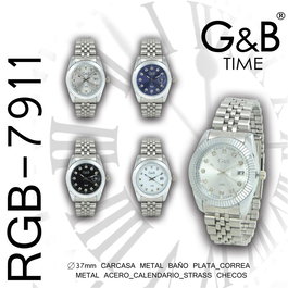 Reloj G&B Mujer Acero Analógico Redondo con Fecha para Dama, Cronógrafo con Correa Metálica, Esfera Plateada