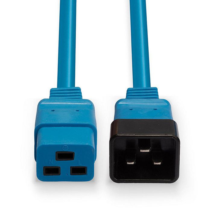 Lindy Cable de Extensión de Alimentación Eléctrica IEC C19 a C20, 3m Azul, H05-VVF 3G 1.50mm² para Servidores y Equipos IT