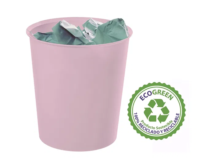 Archivo 2000 Papelera Ecogreen 18 Litros Rosa Pastel Plástico 100% Reciclado 290x310 mm