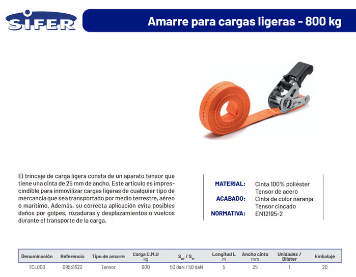 SIFER Cinta de Amarre con Trinquete 25 mm 5 m SIFER Cinta de Amarre con Trinquete 25 mm 5 m