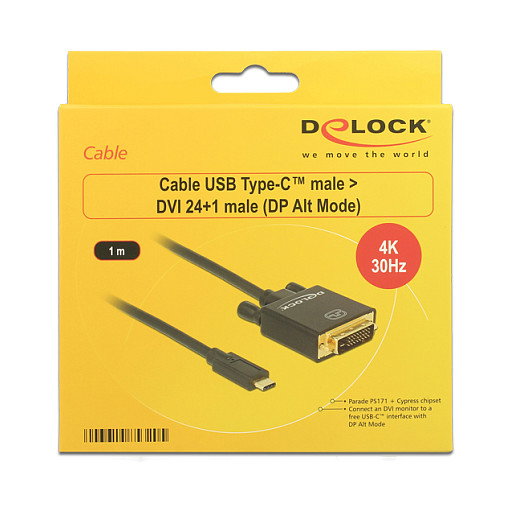 DeLOCK Cable Adaptador DVI 24+1 a USB-C (ST-ST) 1 m, 4K 30 Hz, Negro DeLOCK Cable Adaptador DVI 24+1 a USB-C (ST-ST) 1 m, 4K 30 Hz, Negro