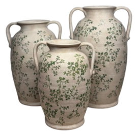 DKD Home Decor Jarrón de Terracota Floral Artesanal Blanco y Verde