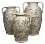 DKD Home Decor Jarrón de Terracota Floral Artesanal Blanco y Verde