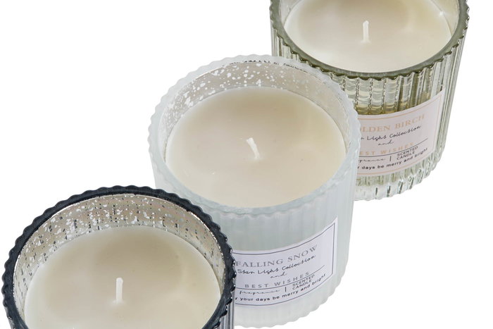 DKD Home Decor Vela Cristal y Cera Parafina Dorado Plateado Blanco 8.8 x 9 x 8.8 cm (3 Unidades)