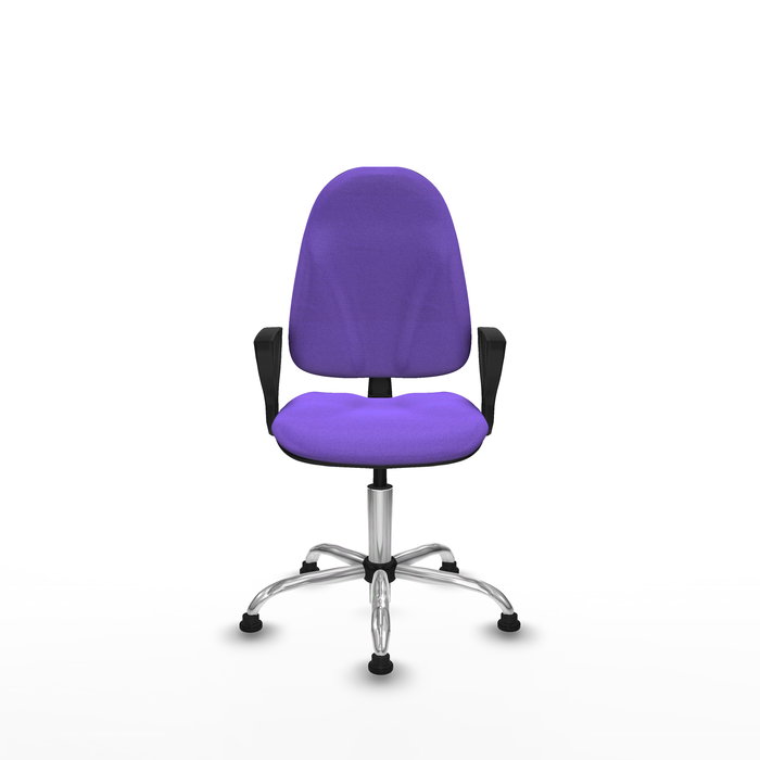 Silla de oficina Algarra con mecanismo Contacto permanente básico tapizada con Tela color Lila. Equipada con Base cromada, Brazos fijosy Topes Silla de oficina Algarra con mecanismo Contacto permanente básico tapizada con Tela color Lila. Equipada con Base cromada, Brazos fijosy Topes