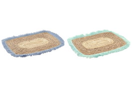 DKD Home Decor Individuales Mediterraneo Cnacc 26 Azul Turquesa Seagrass Flecos 37 x 28 x 1 cm (12 Unidades)