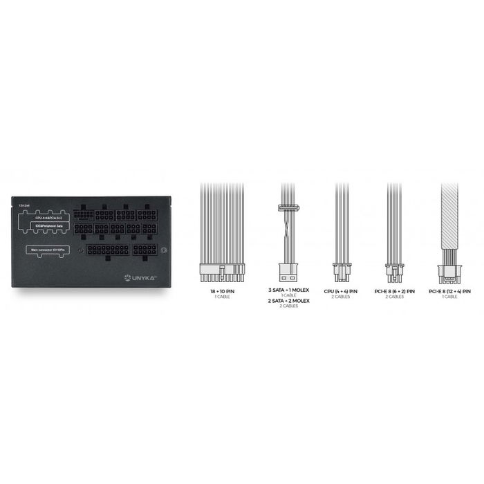 Unyka ATILIUS Gaming Fuente Alimentación ATX 850W 80 PLUS Gold Cybenetics Gold, ATX 3.1 PCIe 5.1, 849.5W Raíl Único +12V, Ventilador 120mm