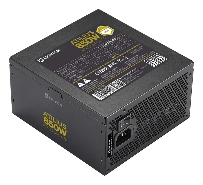 UNYKAch ATILIUS 3.1 Fuente Alimentación 850W ATX 3.1 PCIe 5.1 - 80 Plus Gold - Full Modular - Ventilador 120mm Silencioso